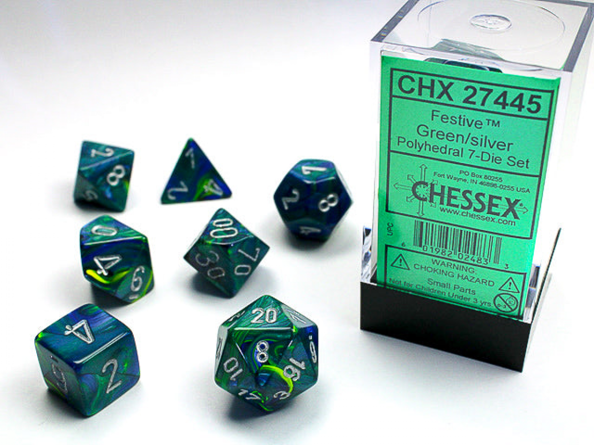 Chessex Dice Cube: Festive - Green/Silver
